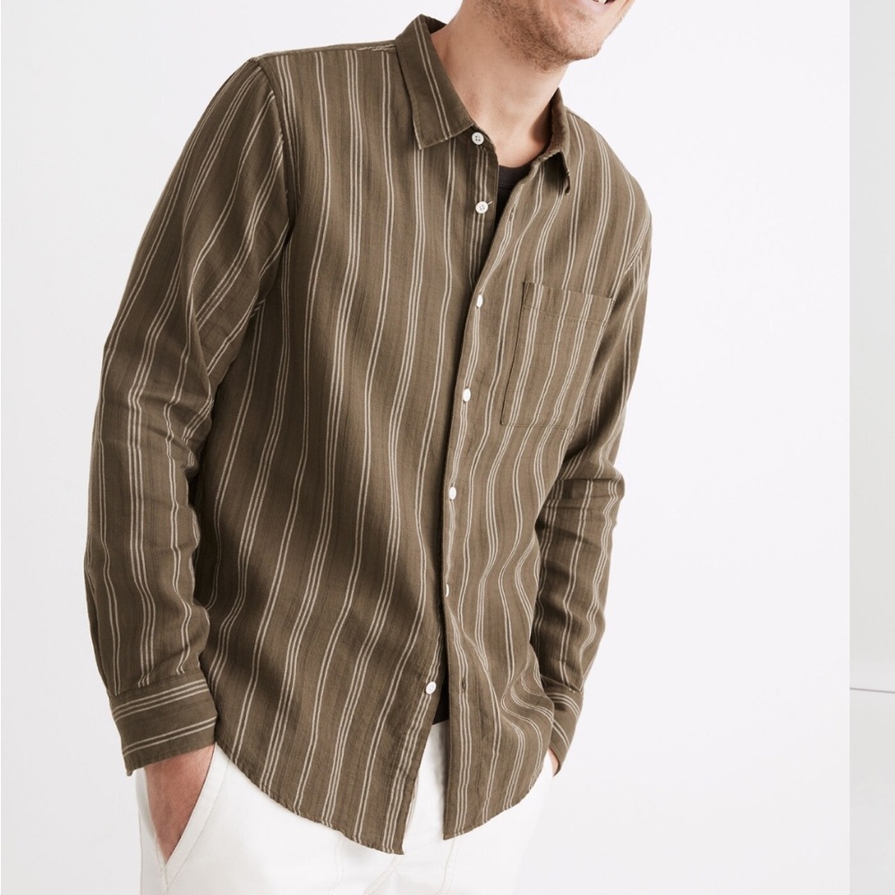 Madewell Men's Textured Cotton Perfect Long-Sleeve Shirt Large